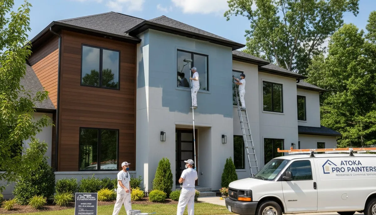 Professional house painters working on exterior home in Memphis, TN