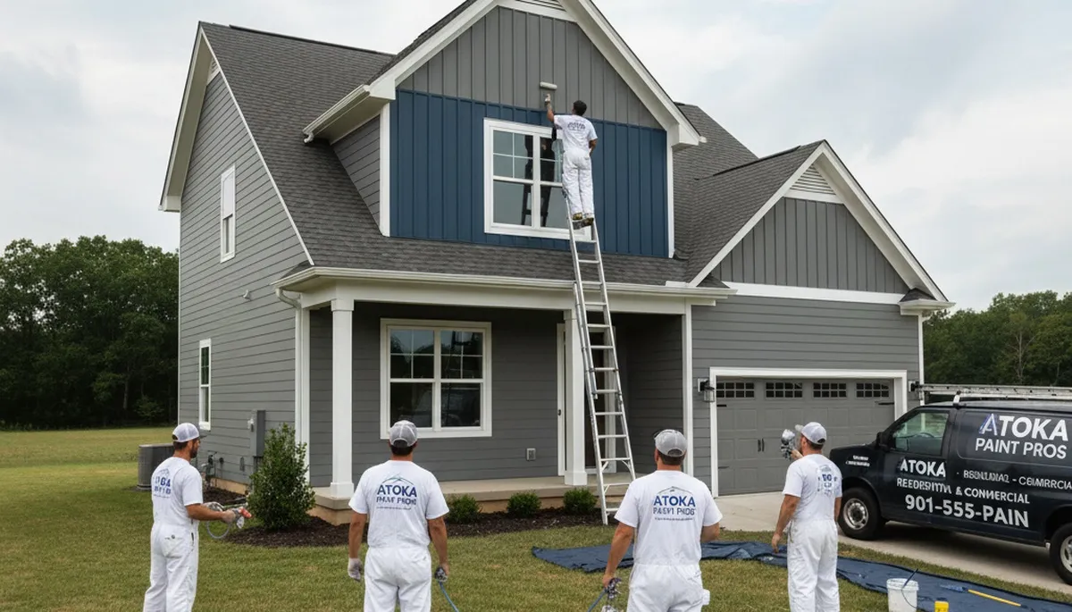 Professional house painters in Memphis TN improving home exterior with quality paint finish