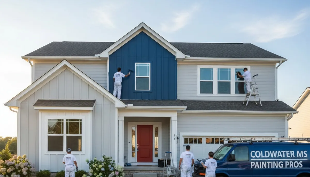 Professional house painters in Memphis TN applying exterior paint to a residential home façade